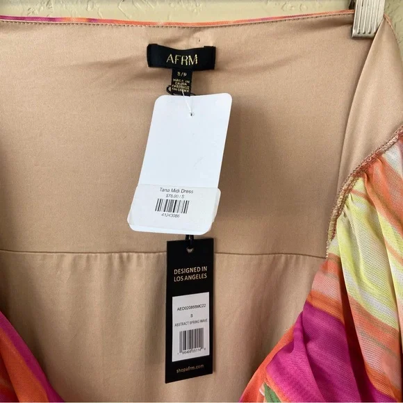 AFRM x Revolve Tana Midi Dress in Abstract Spring Wave size small NWT - Picture 4 of 7